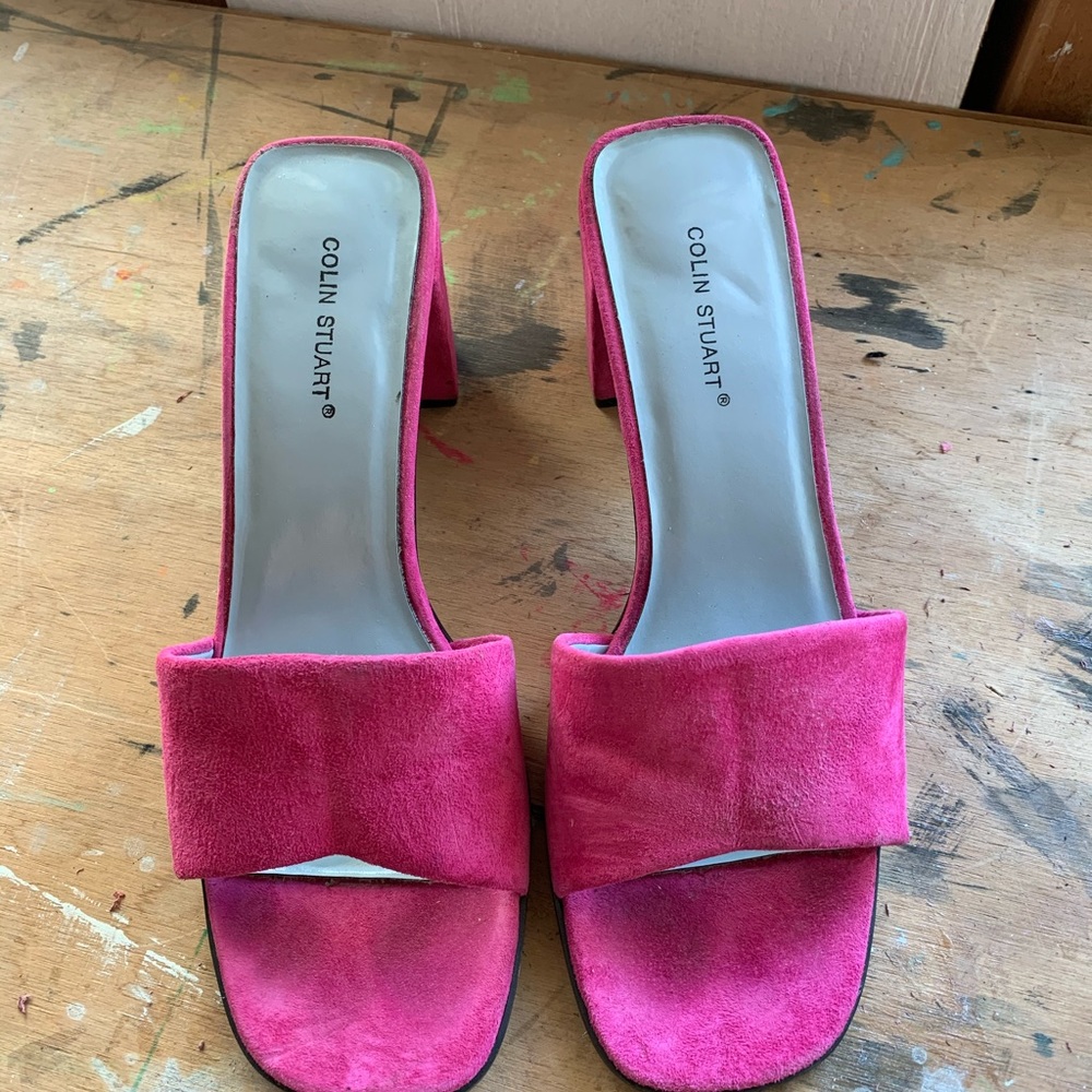 Hot pink suede slides women’s size 10